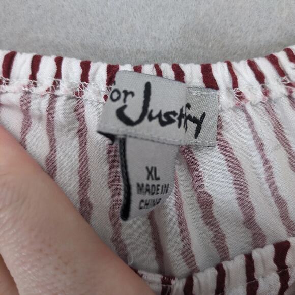 J for Justify Red White Striped Maxi Romper Dress Sz XL Open Front w Shorts Boho - Picture 3 of 10